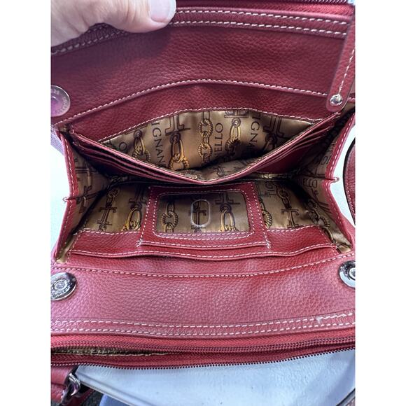 Tignanello Red Pebble Leather Crossbody Bag Built in Organizer Wallet Purse - Picture 12 of 15